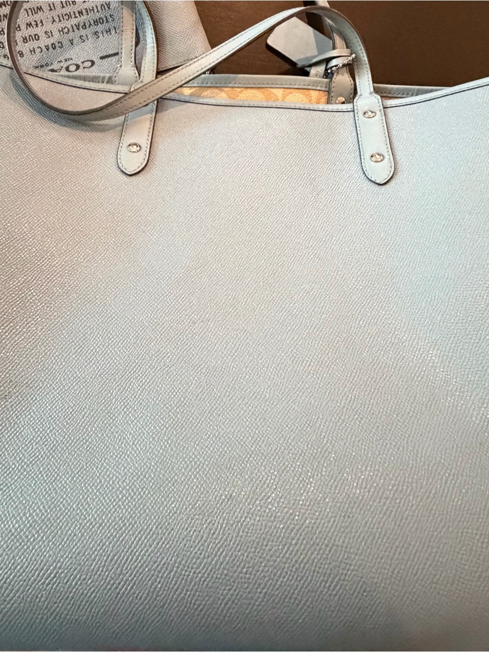 Coach Pale Blue Pebbled Leather Tote - Picture 6 of 6